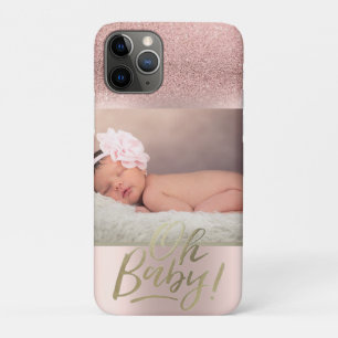 Capa Para iPhone 11 Pro Foto Rosa Dourado Glitter Ombre Oh Baby