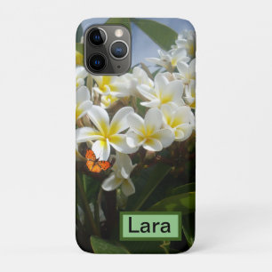 Capa Para iPhone 11 Pro Frangipanis Com Borboleta, Personalizada