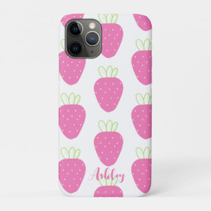 Capa Para iPhone 11 Pro Fruta Minimalista de Fruta de Água de Morango Rosa