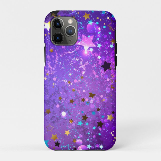 Capa Para iPhone 11 Pro Fundo de folhas roxas com estrelas (Verso)