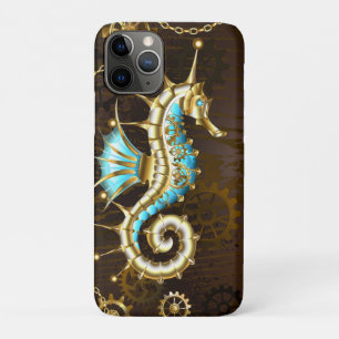 Capa Para iPhone 11 Pro Fundo de madeira com cavalo de mar mecânico
