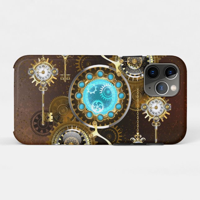 Capa Para iPhone 11 Pro Fundo Rusty Steampunk com Lentes Turquesa (Verso (horizontal))
