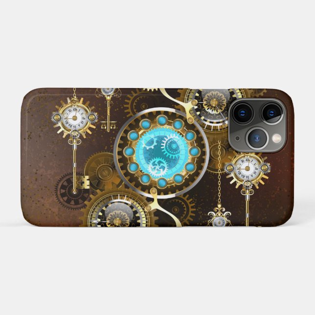 Capa Para iPhone 11 Pro Fundo Rusty Steampunk com Lentes Turquesa (Verso (horizontal))