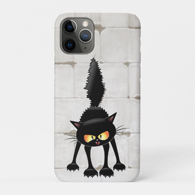 Capa Para iPhone 11 Pro Funny Fierce Black Cat Cartoon  (Verso)