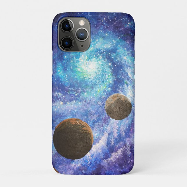 Capa Para iPhone 11 Pro Galáxias azuis e planetas (Verso)