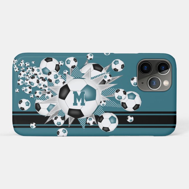 Capa Para iPhone 11 Pro garotas monogramas bolas de futebol estrelas preto (Verso (horizontal))