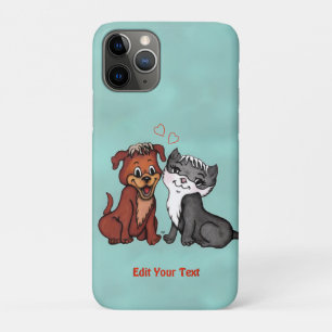 Capa Para iPhone 11 Pro Gatinho e puppy, Edite seu texto