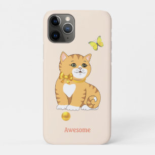 Capa Para iPhone 11 Pro Gatinho Malhado Fofo em Bege Claro