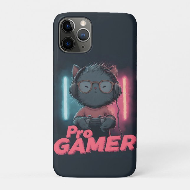 Capa Para iPhone 11 Pro Gato Bonito "Pro Gamer" com Fones de ouvido (Verso)