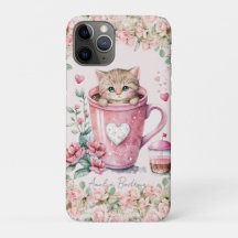Gato de Gatinho Gelado na Taça Flores Rosa-Rosa-Bl