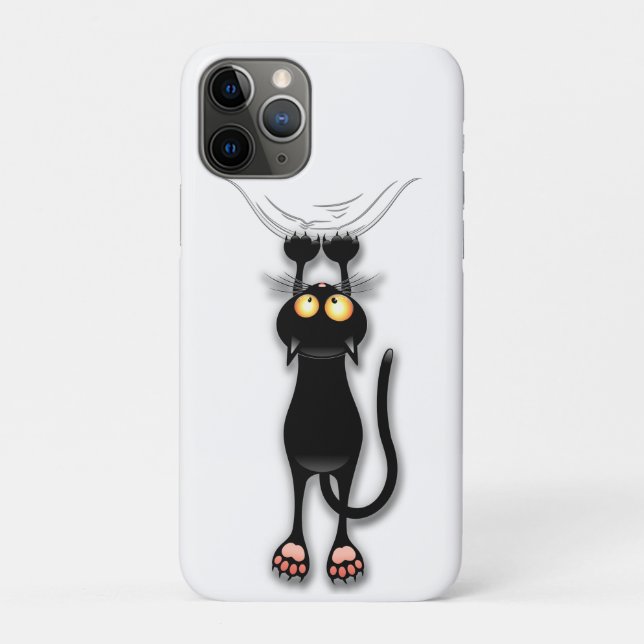 Capa Para iPhone 11 Pro Gato engraçado Personagem arranhando Tecido (Verso)