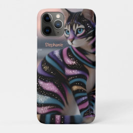 Capa Para iPhone 11 Pro Gato Fofo e Design de Nome Personalizado