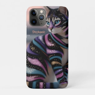 Capa Para iPhone 11 Pro Gato Fofo e Design de Nome Personalizado