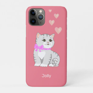 Capa Para iPhone 11 Pro Gato Gato e Corações de Gatinho e Gatinho Bonito a