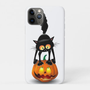 Capa Para iPhone 11 Pro Gato Halloween Caricatura Assustada na Pumpkin
