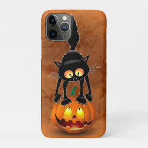 Capa Para iPhone 11 Pro Gato Halloween Caricatura Assustada na Pumpkin