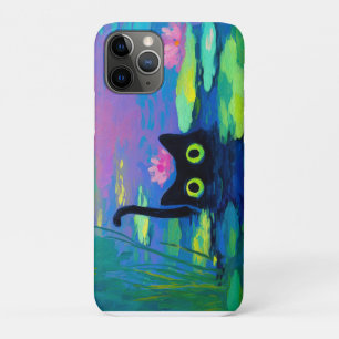 Capa Para iPhone 11 Pro Gato Negro Engraçado Nadando Pond   Quirky Art