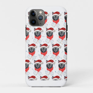 Capa Para iPhone 11 Pro Gato Preto de Natal com Cachecol Vermelho