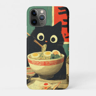 Capa Para iPhone 11 Pro Gato Preto Engraçado Comendo Ramen