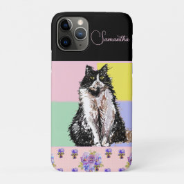 Capa Para iPhone 11 Pro Gatos de Gato Tuxedo Meninas Rosa Pastel Personali
