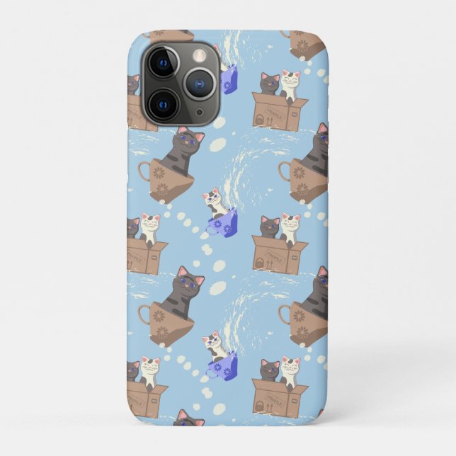 Capa Para iPhone 11 Pro Gatos na caixa e leite cai em azul (Verso)