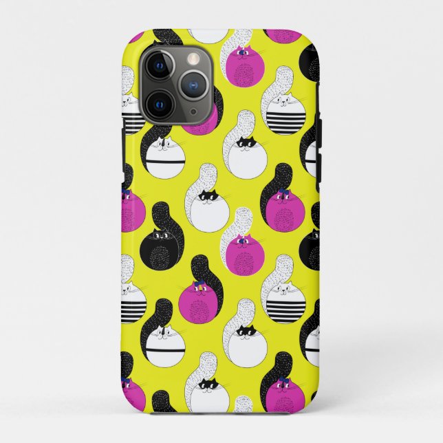Capa Para iPhone 11 Pro Gatos Náuticos, Funarosos, Rosa Preto (Verso)