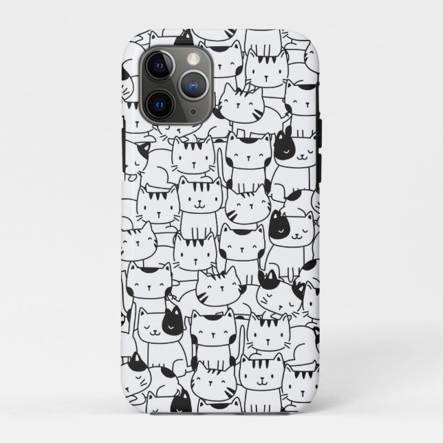 Capa Para iPhone 11 Pro Gatos Pretos e Brancos Fofos (Verso)