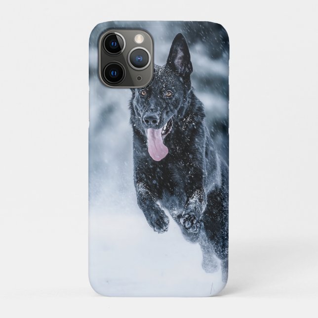 Capa Para iPhone 11 Pro German shepherd preto no Cobrir da escova de neve (Verso)