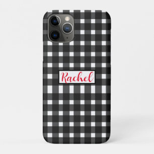 Capa Para iPhone 11 Pro Gingham branco preto personalizado