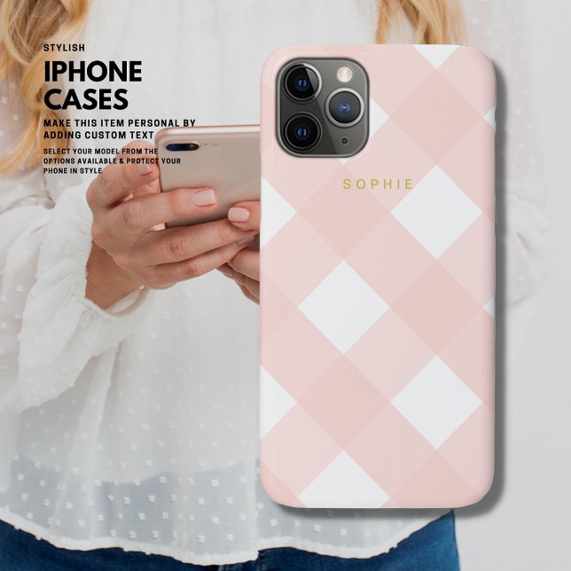 Capa Para iPhone 11 Pro Gingham Rosa Mínimo e Simples Moderno (Criador carregado)
