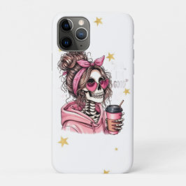 Capa Para iPhone 11 Pro Girly Messy Bun Esqueleto Óculos de Sol Coração Ro