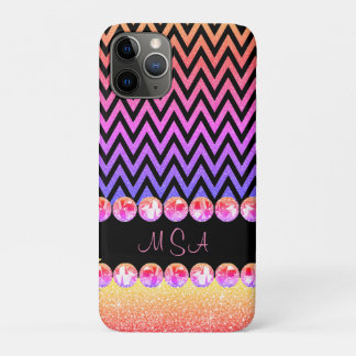 Capa Para iPhone 11 Pro Glam Chevron Monograma, Linda Púrpura, Rosa