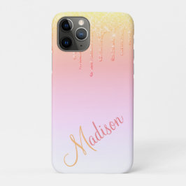 Capa Para iPhone 11 Pro Glitter Cor-de-Rosa Ombré Glam Sparkles Nome