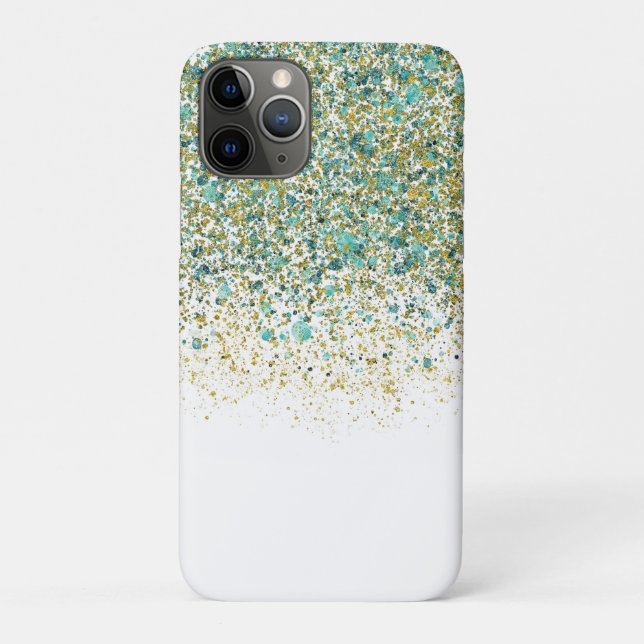 Capa Para iPhone 11 Pro Glitter Dourado branco e azul lacrimogênio moderno (Verso)