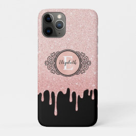 Capa Para iPhone 11 Pro Glitter Dourado Rosa preto gira monograma