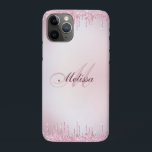 Capa Para iPhone 11 Pro glitter rosa ouro de monograma<br><div class="desc">letra de script exclusiva com brilho roxo rosa ouro feminino e texto elegante. Os recursos de texto podem ser personalizados.</div>