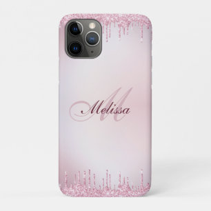 Capa Para iPhone 11 Pro glitter rosa ouro de monograma