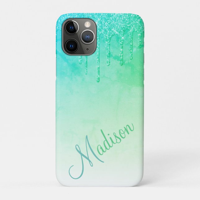 Capa Para iPhone 11 Pro Glitter Verde Ombré Glam Sparkles (Verso)
