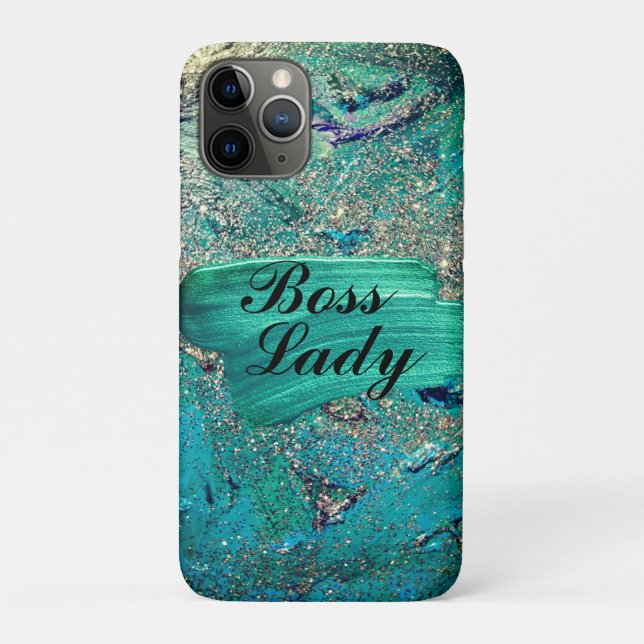 Capa Para iPhone 11 Pro Glittery Aqua Paint Strokes Lady (Verso)