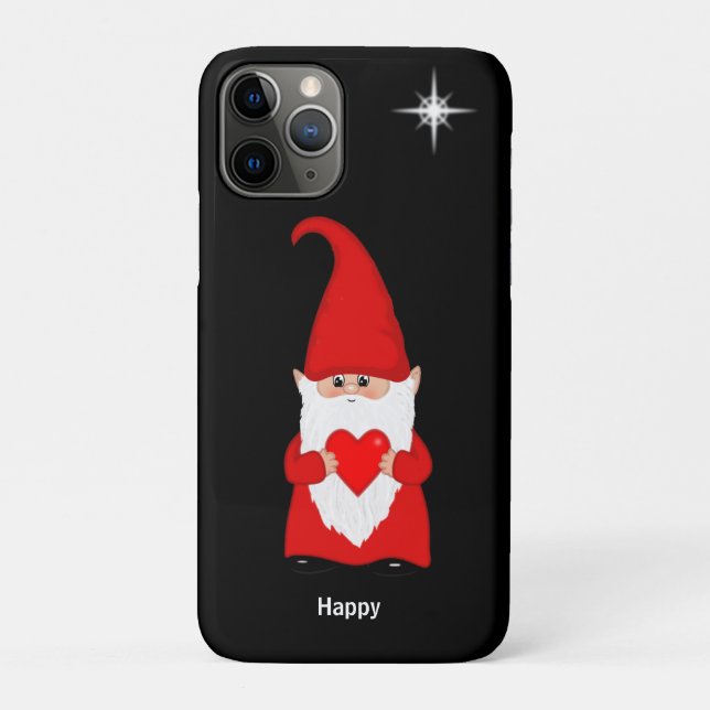 Capa Para iPhone 11 Pro Gnomo feliz com coração em preto (Verso)