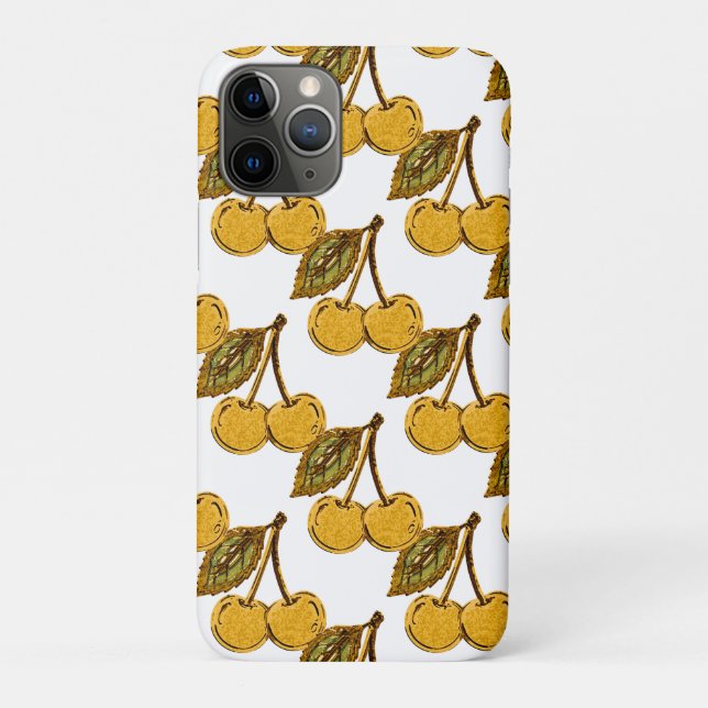 Capa Para iPhone 11 Pro Golden Metallic Cherries Pattern (Verso)