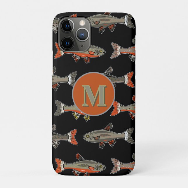Capa Para iPhone 11 Pro Golfe e Pesca Truta Salmonea Laranja Cinza Preto (Verso)