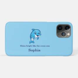Capa Para iPhone 11 Pro Golfim Azul Feliz e Fofo Desenho de Criatura Marin
