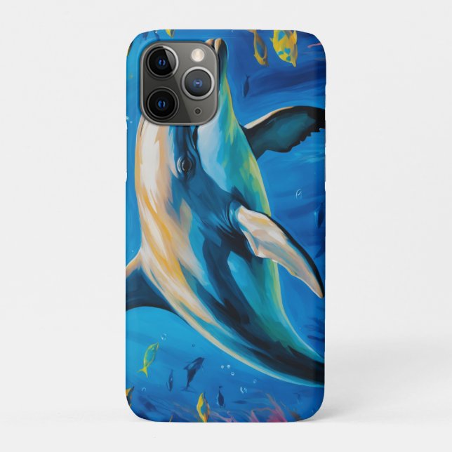 Capa Para iPhone 11 Pro Golfinho de Pintura de Petróleo (Verso)