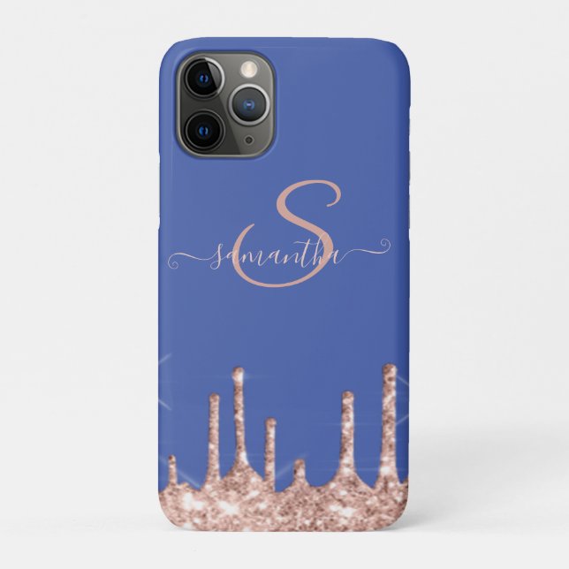 Capa Para iPhone 11 Pro Gotas de Brilho Rosa Menina,Monograma (Verso)
