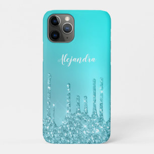 Capa Para iPhone 11 Pro Grelha azul esbelta e glitter