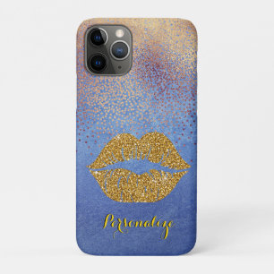 Capa Para iPhone 11 Pro Grelha de brilho de Lábios brilhantes Dourados per