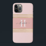 Capa Para iPhone 11 Pro Grelha de Monograma Dourada, Rosa-Blush<br><div class="desc">Proteja o seu telefone celular com este caso personalizado Iphone 11. Ele tem texto de cinza e um monograma branco inicial sobre um lindo fundo cor-de-rosa. Personalize o cobrir do Iphone com o nome e o início de sua escolha para fazer alguém se sentir especial. Faz um presente divertido para...</div>