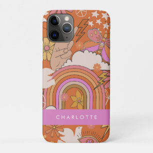 Capa Para iPhone 11 Pro Groovy Anos 70 Retro Hippie Paz Laranja Boêmio