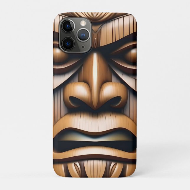 Capa Para iPhone 11 Pro Guardiões Antigos: Arte sobre Madeira em Tiki (Verso)